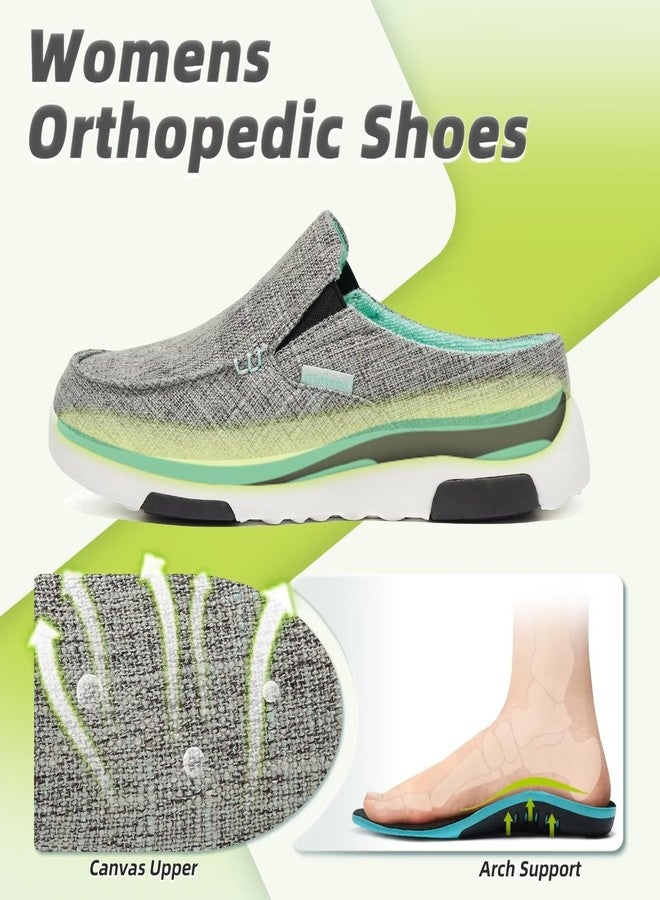 OrthoComfoot Women's Orthopedic Slip-On Loafers Slippers Shoes: Plantar Fasciitis Slippers for Metatarsalgia, Breathable Canvas Mules for Plantar Fasciitis Grey Green Size 9 - Image 2